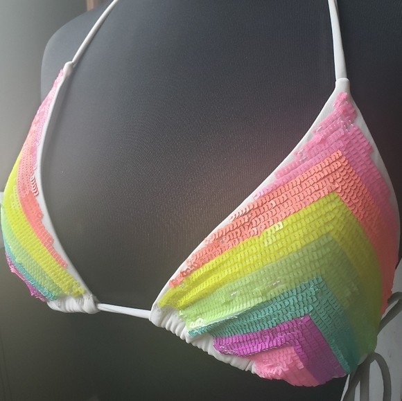 Neon Sequin Triangle Bikini Top - Picture 3 of 4